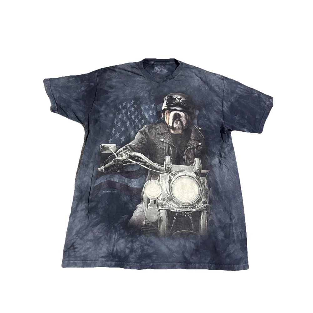 The Mountain T Shirt XL Manimals Biker Bulldog on Motorcycle Blue Boxer